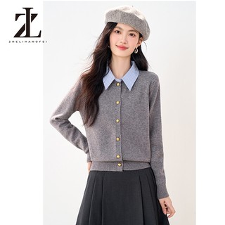 ZHELIHANGFEI Pháp Retro Thu Đông Mới Chắp Vá Áo Len Dệt Kim Dài Tay Áo Len Nữ
