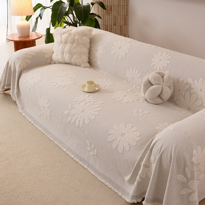 Mới Daisy Jacquard Sợi Fuzzy Sofa Cover, Dày Chống Trơn Trượt Có Thể Giặt Được, Chăn Sofa Trang Trí Cho Phòng Khách, Mèo Và Thú Cưng Chống Trầy Xước Bảo Vệ Cho Sofa Hình Chữ L