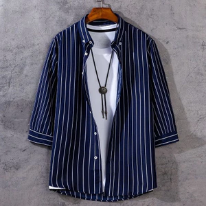 Áo sơ mi sọc tay công sở 3 / 4 màu đen Nút Oversize Áo sơ mi thông thường màu trắng