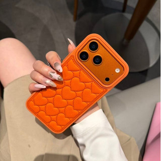 Hàn Quốc Ngọt Ngào Nữ Tính Trái Tim Tình Yêu Cam Hồng Da PU Ốp Lưng Điện Thoại iPhone 17Promax 16Promax 13 14 15 Pro Max Đệm Không Khí Chống Sốc Nữ Vỏ Điện Thoại Di Động