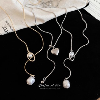 Vòng cổ bạc tông màu ngọc trai hình trái tim Y có thể điều chỉnh, phù hợp làm món quà thời trang