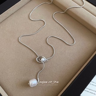 Vòng cổ bạc tông màu ngọc trai hình trái tim Y có thể điều chỉnh, phù hợp làm món quà thời trang