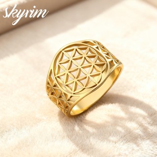 Nhẫn thép titan vintage hoa cho nữ - phụ kiện thời trang độc đáo