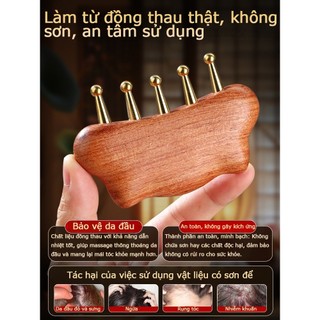 Lược cạo gió 5 răng|Lược massage vùng đầu bằng đồng thau Lược dưỡng da đầu Lược chuyên dụng để cạo gió