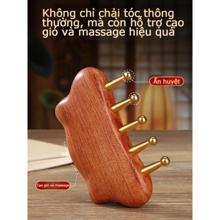 Lược cạo gió 5 răng|Lược massage vùng đầu bằng đồng thau Lược dưỡng da đầu Lược chuyên dụng để cạo gió