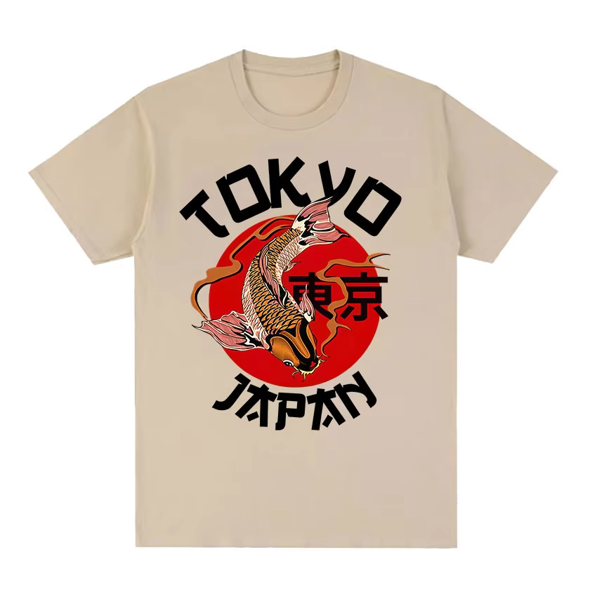 Áo thun cotton cổ tròn phong cách Tokyo Koi Fun - Thời trang đường phố nam