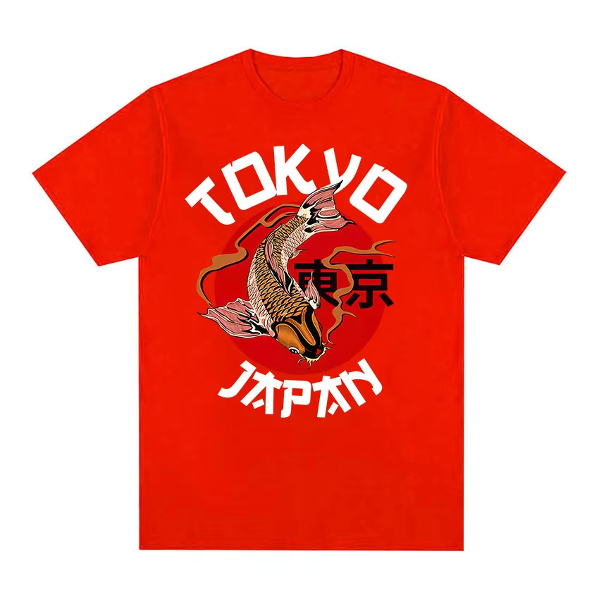 Áo thun cotton cổ tròn phong cách Tokyo Koi Fun - Thời trang đường phố nam