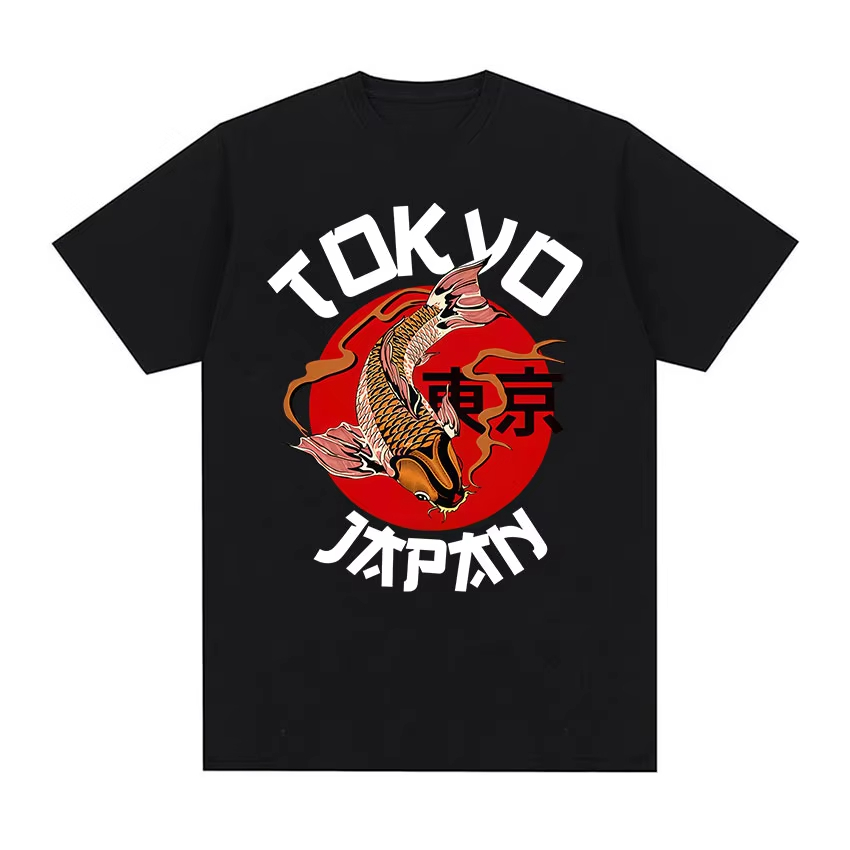 Áo thun cotton cổ tròn phong cách Tokyo Koi Fun - Thời trang đường phố nam