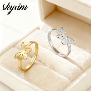 SKYRIM Vàng Thanh Lịch Rỗng Bướm Nơ Vòng Thép Không Gỉ Mở Có Thể Điều Chỉnh Trang Sức Thời Trang Cho Nữ