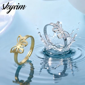 SKYRIM Vàng Thanh Lịch Rỗng Bướm Nơ Vòng Thép Không Gỉ Mở Có Thể Điều Chỉnh Trang Sức Thời Trang Cho Nữ