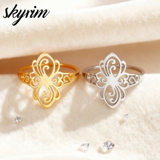 SKYRIM Bướm Họa Tiết Nhẫn Titan Thép Không Gỉ Thời Trang Trang Trang Sức Hợp Thời Trang Cho Nam Nữ