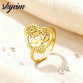 SKYRIM Hoa Cúc Vàng Hoa Sen Mở Nhẫn Thời Trang Có Thể Điều Chỉnh Nhẫn Cổ Điển Thanh Lịch Cho Nữ