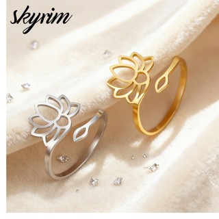SKYRIM Nhẫn Nữ Rỗng Tám Cánh Hoa Sen Mở Trang Sức Thời Trang Có Thể Điều Chỉnh