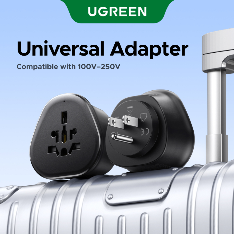 UGREEN Tương thích với Bộ chuyển đổi du lịch đa năng 100V-250V, phích cắm điện quốc tế đa năng 1250W với ổ cắm US / EU / UK, di động nhỏ gọn cho hơn 100 quốc gia