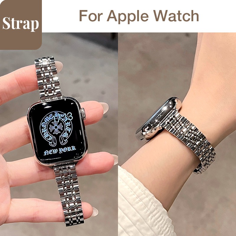 Nữ Bảy Hạt Thép Không Gỉ Tinh Tế Chống Phai Màu Ống Hút Chống Thấm Nước Cho Apple Watch S11 SE3 Ultra3 S10 S9 S8 SE S7 S6 Ultra 49mm 46mm 40mm 44mm 41mm 45mm Iwatch Band