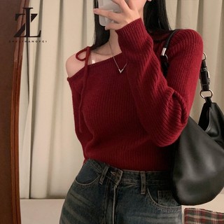 ZHELIHANGFEI Mới Thu Đông Không Đều Cổ Slanted lệch Vai Áo Len Dài Tay Áo Len Nữ