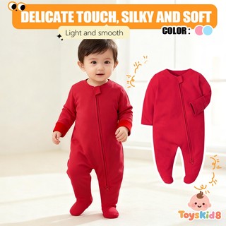 Bộ áo liền quần có chân có khóa kéo màu đỏ cho bé sơ sinh - Bộ áo liền quần mềm mượt cảm ứng tinh tế cho trẻ sơ sinh (0-12M)