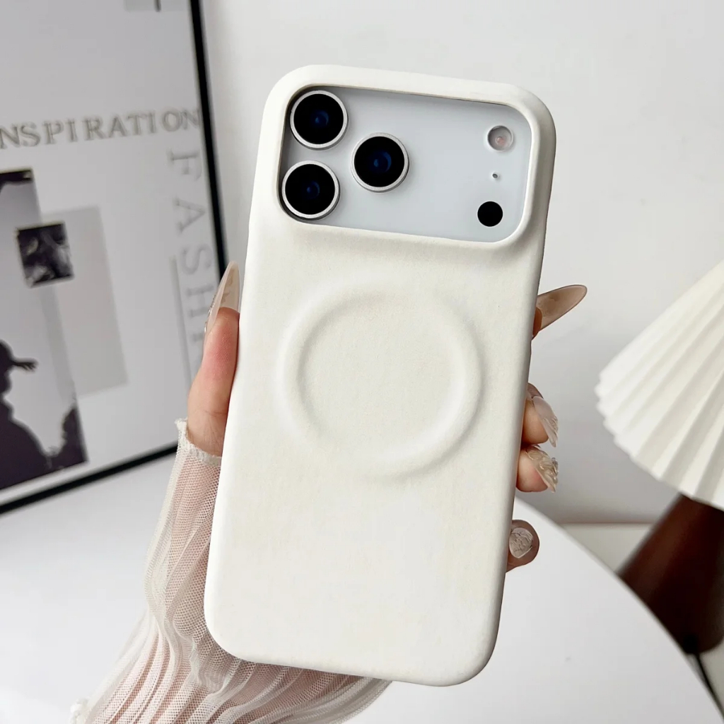 Ốp Da Cừu Da Lộn Kinh Doanh Cho iPhone 17 Air 16 15 14 13 12 Pro Max Plus Sạc Từ Tính Vỏ Điện Thoại Cứng