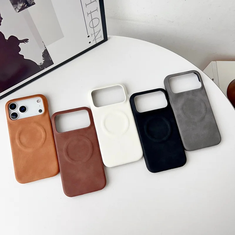 Ốp Da Cừu Da Lộn Kinh Doanh Cho iPhone 17 Air 16 15 14 13 12 Pro Max Plus Sạc Từ Tính Vỏ Điện Thoại Cứng