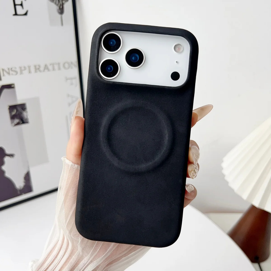 Ốp Da Cừu Da Lộn Kinh Doanh Cho iPhone 17 Air 16 15 14 13 12 Pro Max Plus Sạc Từ Tính Vỏ Điện Thoại Cứng