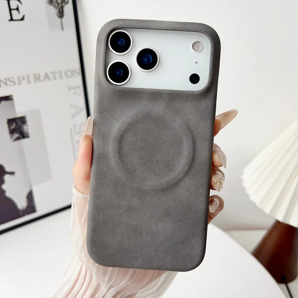 Ốp Da Cừu Da Lộn Kinh Doanh Cho iPhone 17 Air 16 15 14 13 12 Pro Max Plus Sạc Từ Tính Vỏ Điện Thoại Cứng