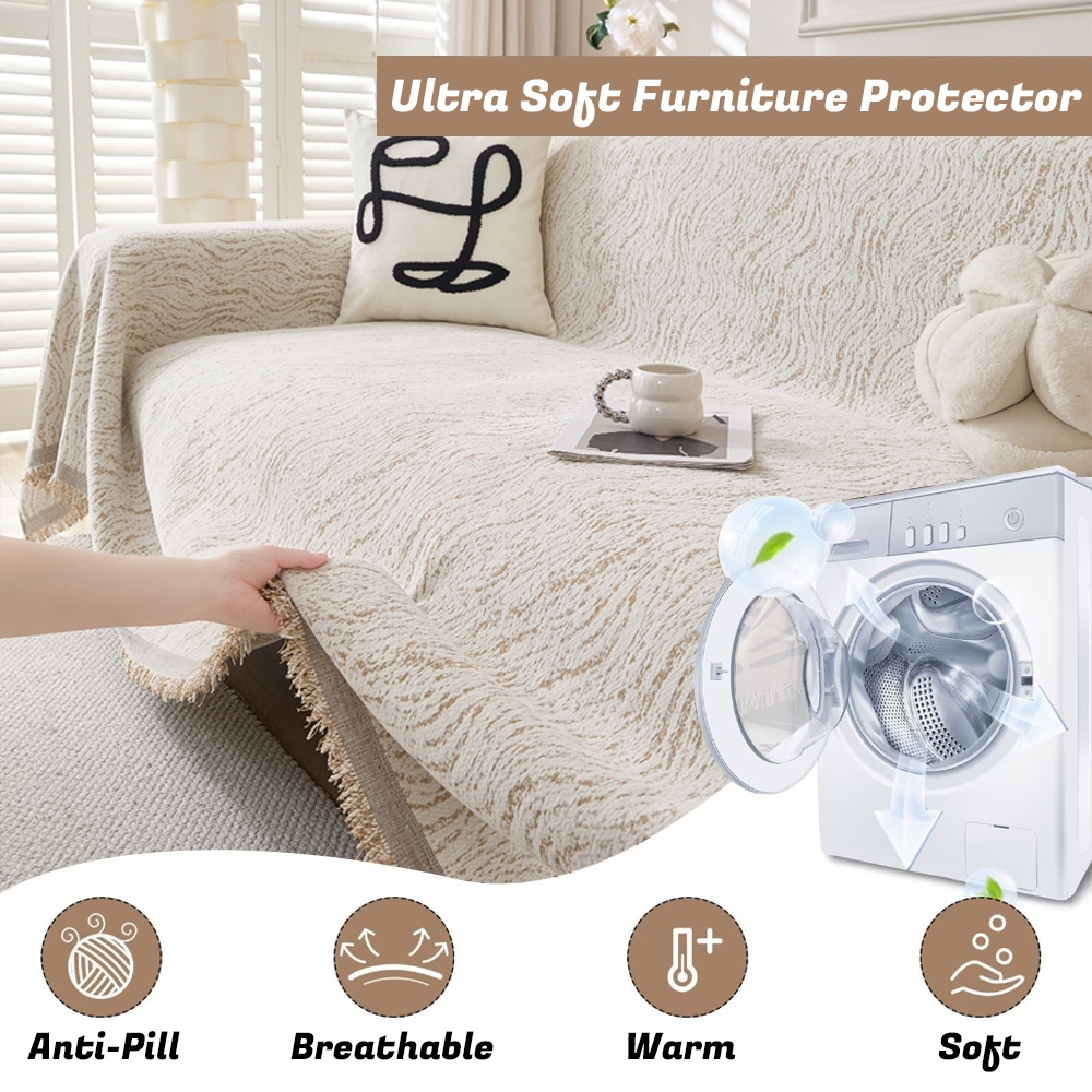 Chăn sofa Chenille gợn sóng nước hiện đại mới, Vỏ sofa tua rua chống trượt siêu mềm, Vỏ bọc ghế sofa cắt Loveseat, Tấm bảo vệ nội thất cho thú cưng