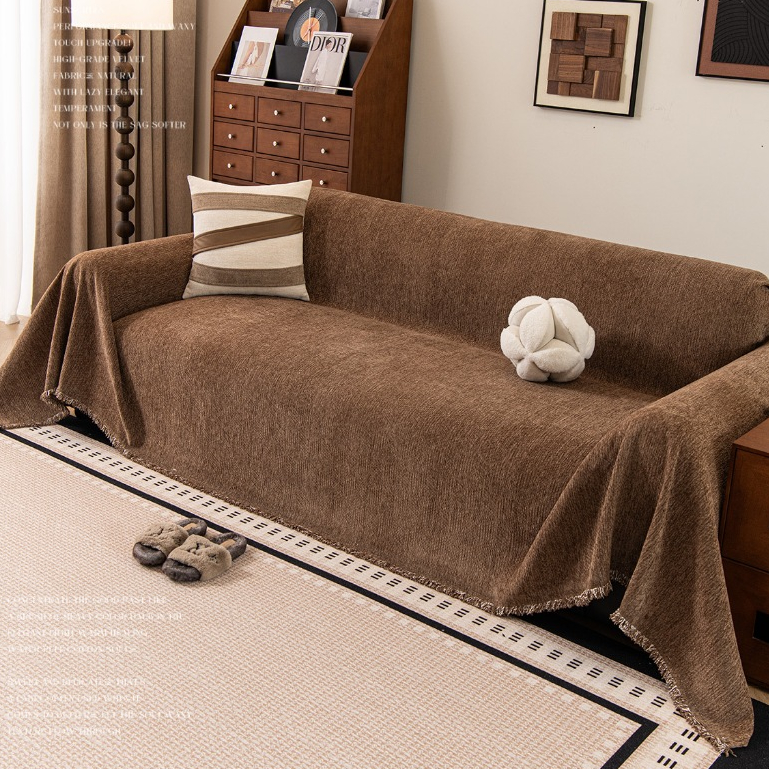Chăn Sofa Sọc Lưới Dày Mới, Vỏ Sofa Chống Trơn Trượt Chenille Màu Trơn, Thích Hợp Cho Ghế Sofa Hình Chữ L / u