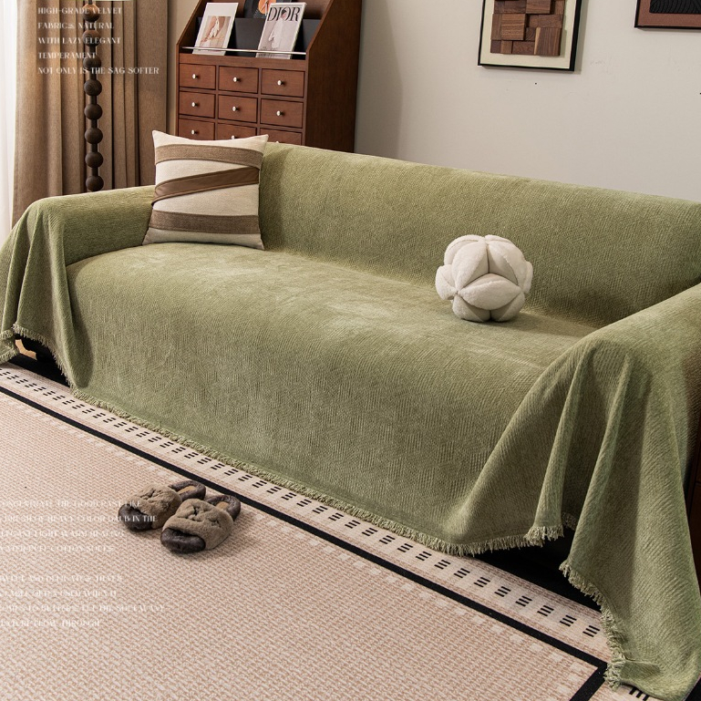 Chăn Sofa Sọc Lưới Dày Mới, Vỏ Sofa Chống Trơn Trượt Chenille Màu Trơn, Thích Hợp Cho Ghế Sofa Hình Chữ L / u
