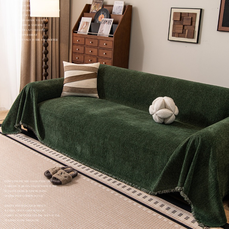 Chăn Sofa Sọc Lưới Dày Mới, Vỏ Sofa Chống Trơn Trượt Chenille Màu Trơn, Thích Hợp Cho Ghế Sofa Hình Chữ L / u