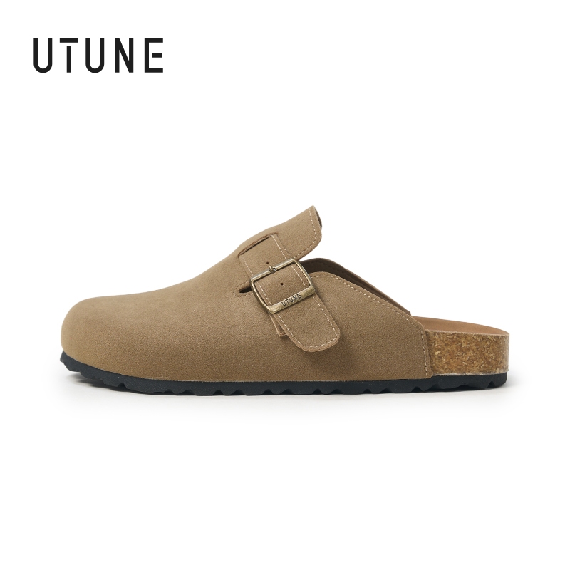 UTUNE Retro Boken Giày Lười Da Lộn Nửa Dép Đế Dày Có Thể Điều Chỉnh Giày Nữ