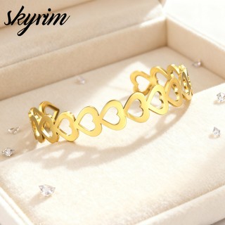 SKYRIM Vòng Tay Nữ Thép Không Gỉ Vàng Trái Tim Rỗng Trang Sức Thời Trang Quà tặng Valentine