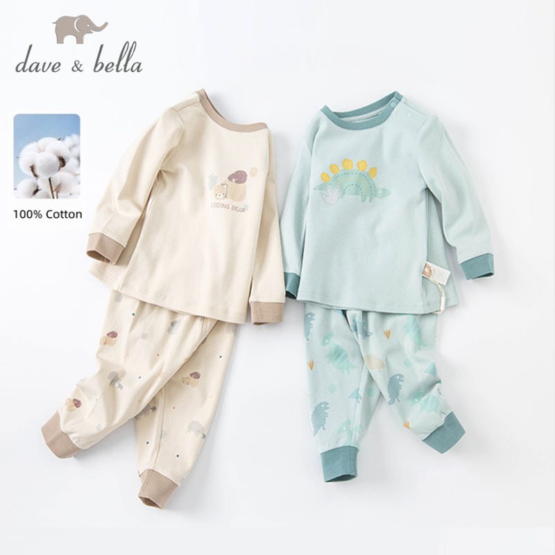 Dave Bella 6M-9Y Đồ Ngủ Bộ Bé Trai Mùa Thu Vải Cotton Tay Dài Quần Dài Bộ Mặc Nhà Ấm DBX19056
