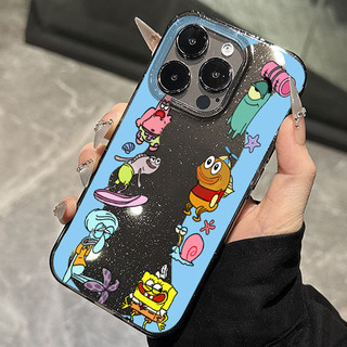 Ins Phim Hoạt Hình Dễ Thương SpongeBob SquarePants Xanh Hàn Quốc Lấp Lánh Bling Vỏ Cho iPhone 11 16 16E 15 14 13 12 Pro Xs Max XR X 7 8 Plus SE Vỏ Điện Thoại TPU Mềm Vỏ Bảo Vệ Vỏ Trong Suốt