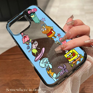Ins Phim Hoạt Hình Dễ Thương SpongeBob SquarePants Xanh Hàn Quốc Lấp Lánh Bling Vỏ Cho iPhone 11 16 16E 15 14 13 12 Pro Xs Max XR X 7 8 Plus SE Vỏ Điện Thoại TPU Mềm Vỏ Bảo Vệ Vỏ Trong Suốt