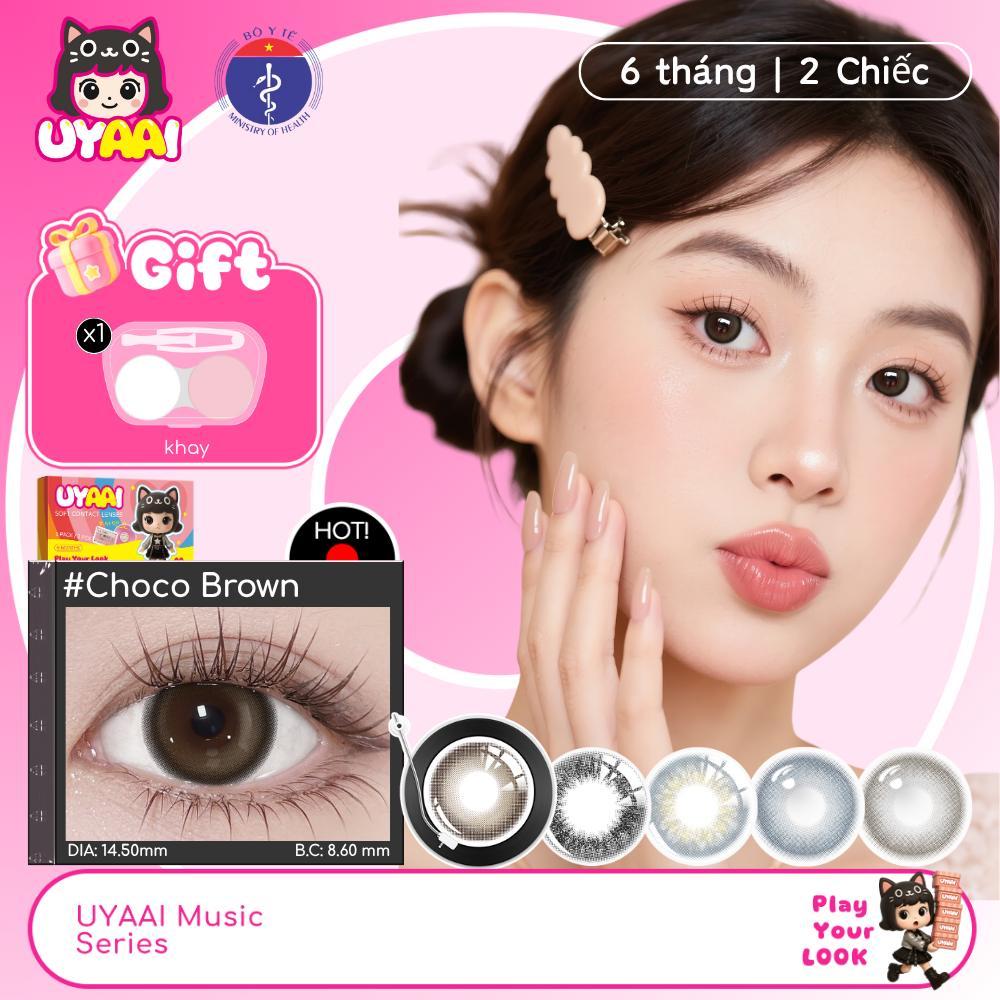 Kính áp tròng UYAAI Choco Brown 0,00---4,00 Độ Lens Mắt 6 tháng Sử dụng Sản phẩm mới thiết bị dùng thử đầu tiênmàu đen
