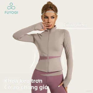 Áo khoác thể thao FUYOGI Nữ co giãn Yoga Thể dục ngoài trời Khâu màu tay dài