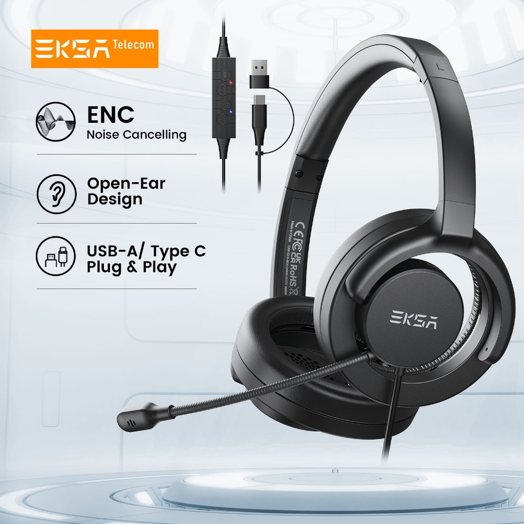 Tai nghe văn phòng tai mở EKSA H27 Tai nghe có dây USB-A / Type C có Mic khử tiếng ồn ENC cho PC / Điện thoại