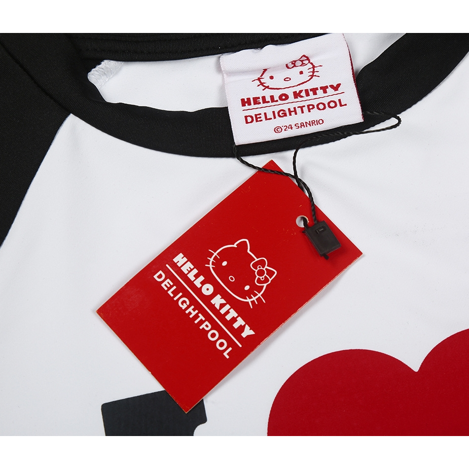 Áo Thun Hello Kitty Thiết Kế Raglan Tay Ngắn, Màu Sắc Tương Phản, FitSlim
