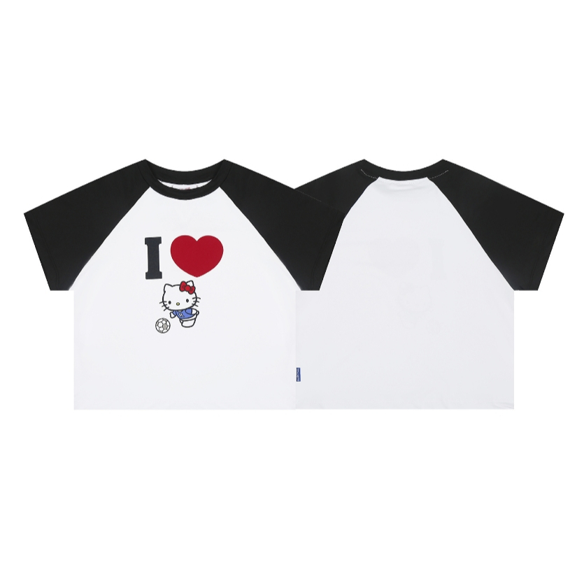 Áo Thun Hello Kitty Thiết Kế Raglan Tay Ngắn, Màu Sắc Tương Phản, FitSlim