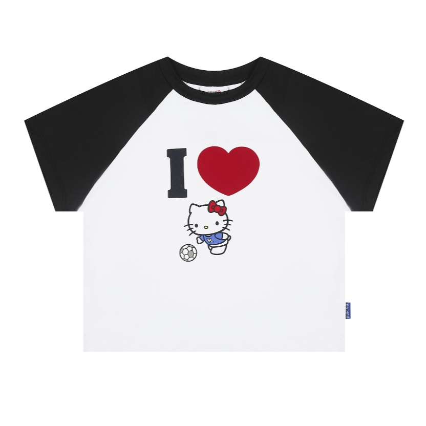 Áo Thun Hello Kitty Thiết Kế Raglan Tay Ngắn, Màu Sắc Tương Phản, FitSlim