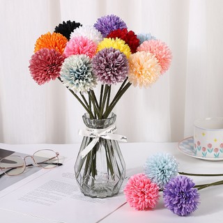 Artificial Silk Pompon Mum Single Stem Dandelion Ball Flower Home Decor Wedding Vase Fake Plant Ping Pong Chrysanthemum Colorful Small Arrangement Gift Photography Prop Aesthetic Bouquet Garden Party Indoor Tabletop Ornament Office Desktop Realistic
