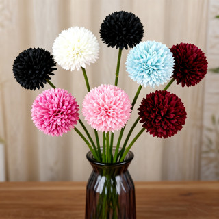 Artificial Silk Pompon Mum Single Stem Dandelion Ball Flower Home Decor Wedding Vase Fake Plant Ping Pong Chrysanthemum Colorful Small Arrangement Gift Photography Prop Aesthetic Bouquet Garden Party Indoor Tabletop Ornament Office Desktop Realistic