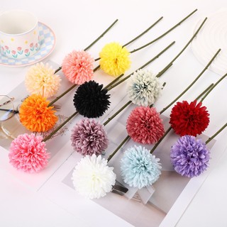 Artificial Silk Pompon Mum Single Stem Dandelion Ball Flower Home Decor Wedding Vase Fake Plant Ping Pong Chrysanthemum Colorful Small Arrangement Gift Photography Prop Aesthetic Bouquet Garden Party Indoor Tabletop Ornament Office Desktop Realistic