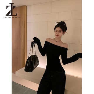 ZHELIHANGFEI Cổ áo chéo mỏng vừa vặn phong cách Hàn Quốc Off-the-Shou