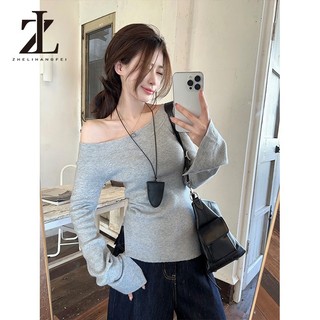 ZHELIHANGFEI Cổ áo chéo mỏng vừa vặn phong cách Hàn Quốc Off-the-Shou