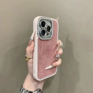 Ốp điện thoại da PU kim cương hai mặt bảo vệ toàn diện Hàn Quốc cho iPhone 17Promax 17Pro 13 14 15 16 Pro Max Vỏ điện thoại di động dành cho nữ
