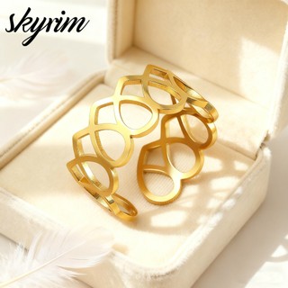 SKYRIM Nữ Nhẫn Vàng Inox Trái Tim Rỗng Xung Quanh Mở Trang Sức Có Thể Điều Chỉnh Ngày Valentine Cho Các Cặp Vợ Chồng