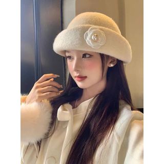 Mũ uốn tóc xoăn ngọc trai thanh lịch mùa thu đông dành cho nữ