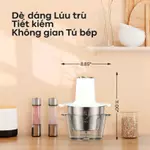 Máy chế biến thực phẩm PZZ, Máy xay thịt 2 tốc độ, Máy xay thực phẩm điện với 2 lưỡi dao bốn lớp, Một bát thủy tinh Một bát bằng thép không gỉ, Thích hợp cho rau củ, hành tây, tỏi, thịt, các loại hạt và thức ăn cho bé — ảnh 7