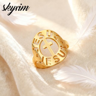 Nhẫn nữ SKYRIM JESUS Thiết kế chữ thập Trang sức bằng thép không gỉ titan